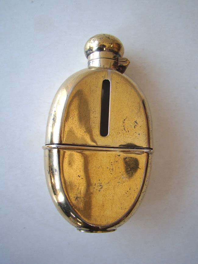 An English gold washed sterling silver Pocket Flask made by William Hutton & Sons, London, 1904